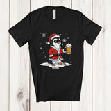 MacnyStore - Personalized Custom Name Penguin Santa Sunglasses Drinking Beer; Joyful Christmas Drunker T-Shirt