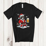 MacnyStore - Personalized Custom Name Raccoon Santa Sunglasses Drinking Beer; Joyful Christmas Drunker T-Shirt