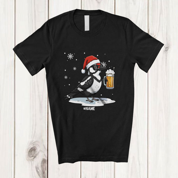 MacnyStore - Personalized Custom Name Woodpecker Santa Drinking Beer; Joyful Christmas Drunker T-Shirt