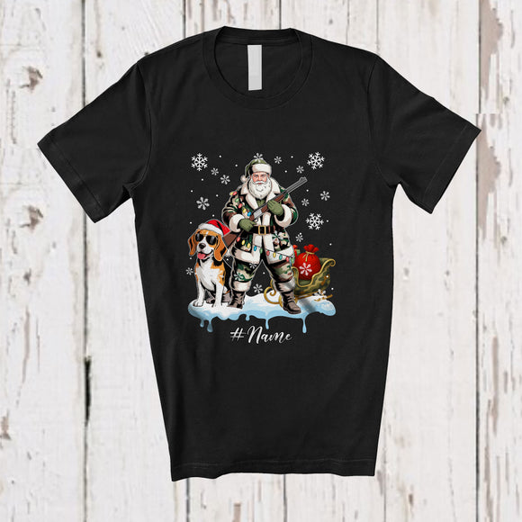 MacnyStore - Personalized Custom Name Santa Go Hunting Beagle; Awesome Christmas Lights Hunter T-Shirt