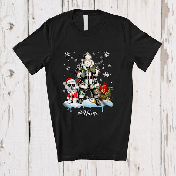 MacnyStore - Personalized Custom Name Santa Go Hunting Bichon Frise; Awesome Christmas Lights Hunter T-Shirt
