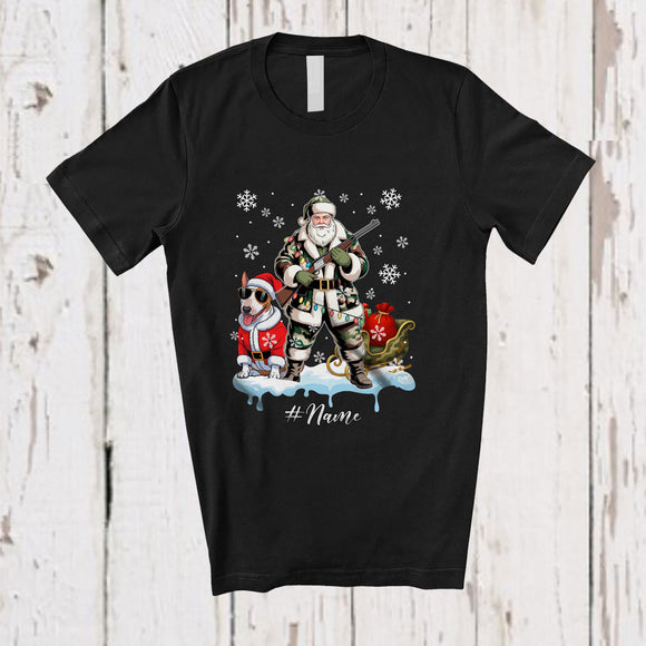 MacnyStore - Personalized Custom Name Santa Go Hunting Bull Terrier; Awesome Christmas Lights Hunter T-Shirt