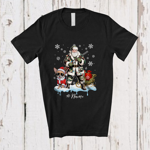 MacnyStore - Personalized Custom Name Santa Go Hunting Chihuahua; Awesome Christmas Lights Hunter T-Shirt