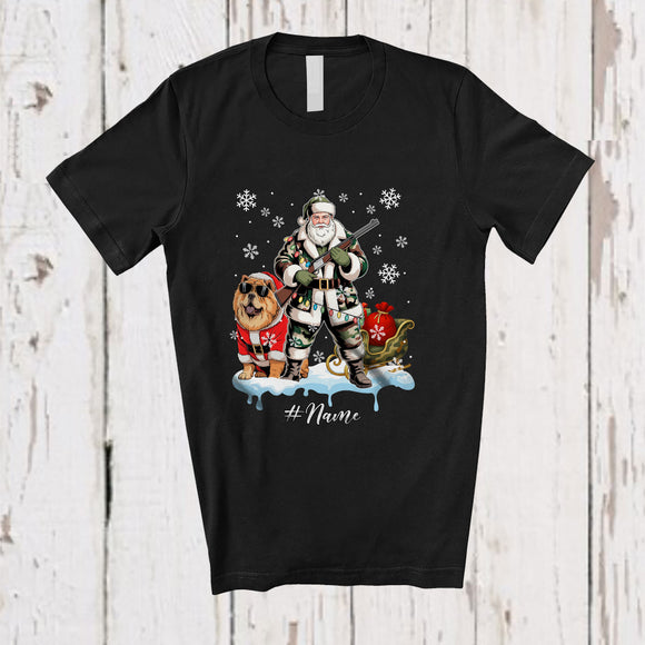 MacnyStore - Personalized Custom Name Santa Go Hunting Chow Chow; Awesome Christmas Lights Hunter T-Shirt
