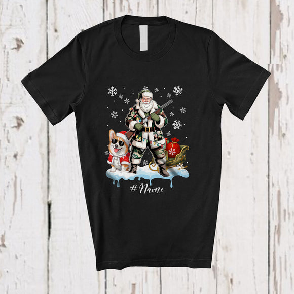 MacnyStore - Personalized Custom Name Santa Go Hunting Corgi; Awesome Christmas Lights Hunter T-Shirt