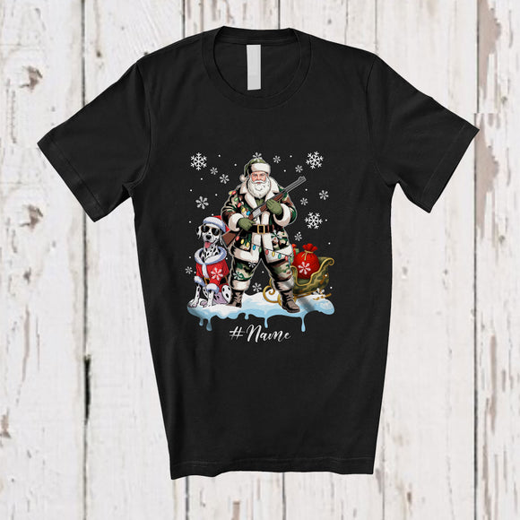 MacnyStore - Personalized Custom Name Santa Go Hunting Dalmatian; Awesome Christmas Lights Hunter T-Shirt