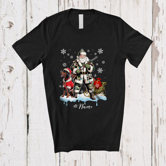 MacnyStore - Personalized Custom Name Santa Go Hunting Dobermanns; Awesome Christmas Lights Hunter T-Shirt