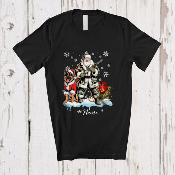 MacnyStore - Personalized Custom Name Santa Go Hunting German Shepherd; Awesome Christmas Lights Hunter T-Shirt