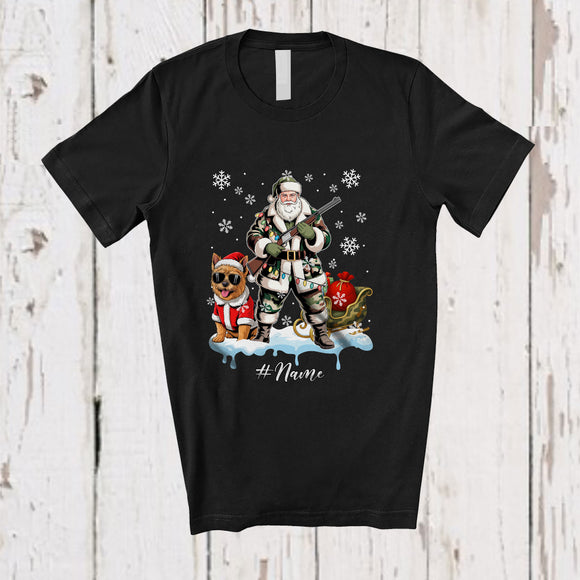MacnyStore - Personalized Custom Name Santa Go Hunting Norwich Terrier; Awesome Christmas Lights Hunter T-Shirt