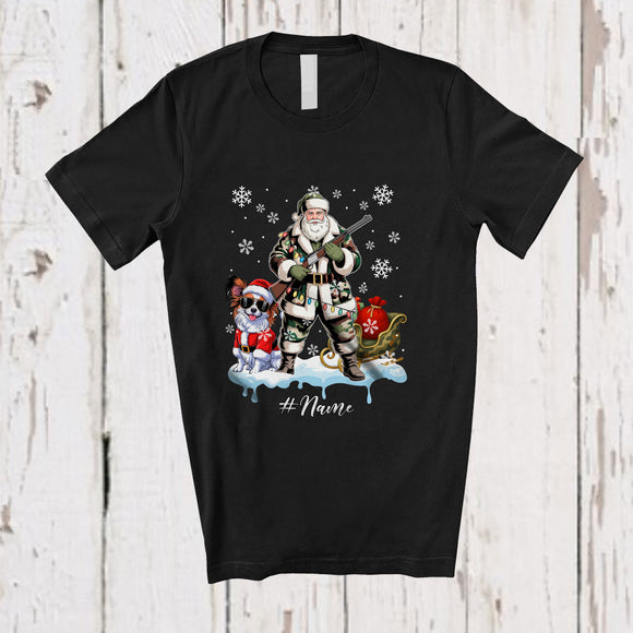MacnyStore - Personalized Custom Name Santa Go Hunting Papillon; Awesome Christmas Lights Hunter T-Shirt