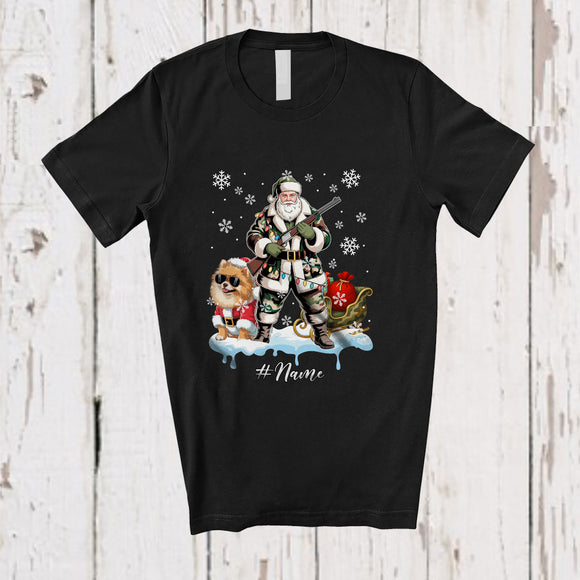 MacnyStore - Personalized Custom Name Santa Go Hunting Pomeranian; Awesome Christmas Lights Hunter T-Shirt