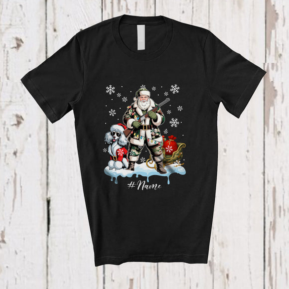 MacnyStore - Personalized Custom Name Santa Go Hunting Poodle; Awesome Christmas Lights Hunter T-Shirt