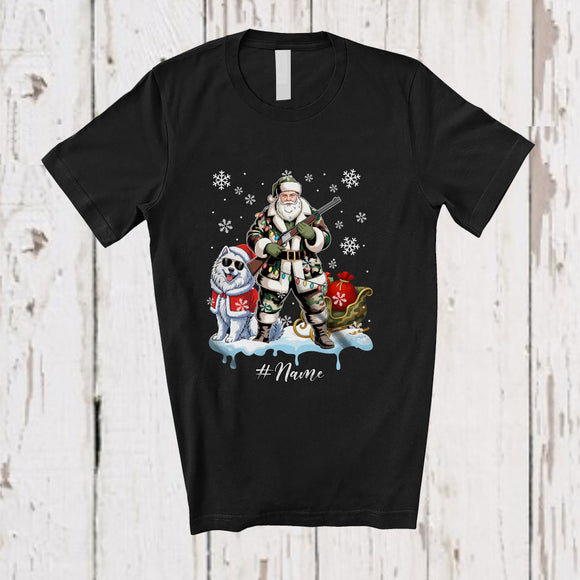 MacnyStore - Personalized Custom Name Santa Go Hunting Samoyed; Awesome Christmas Lights Hunter T-Shirt