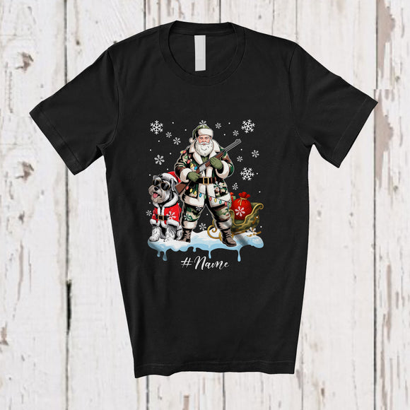 MacnyStore - Personalized Custom Name Santa Go Hunting Schnauzer; Awesome Christmas Lights Hunter T-Shirt