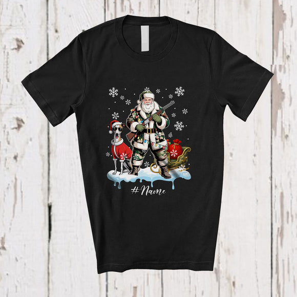MacnyStore - Personalized Custom Name Santa Go Hunting Whippet; Awesome Christmas Lights Hunter T-Shirt