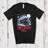 MacnyStore - Personalized Custom Name Believe; Amazing Christmas Snow Santa Go By Train Lover; Family Group T-Shirt