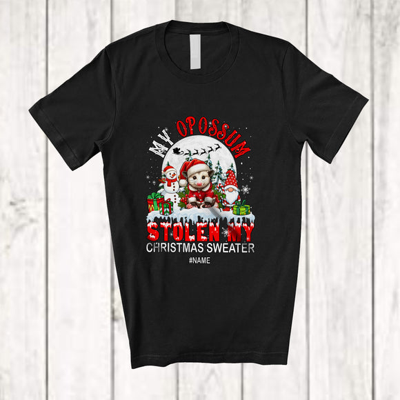 MacnyStore - Personalized Custom Name Opossum Stolen My Christmas Sweater; Joyful Moon Santa Gnome T-Shirt