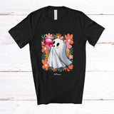 MacnyStore - Personalized Custom Name Floral Pink Boo Ghost Blowing Bubble; Lovely Halloween Women Girl Family T-Shirt