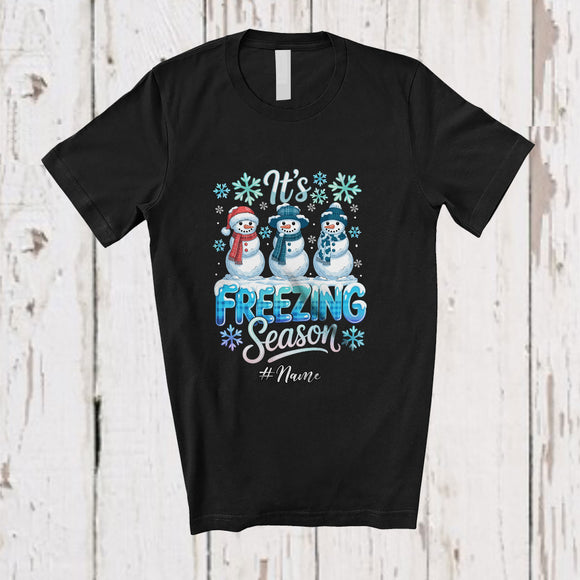 MacnyStore - Personalized Custom Name Freezing Season; Amazing Christmas Cold Winter Three Snowman T-Shirt