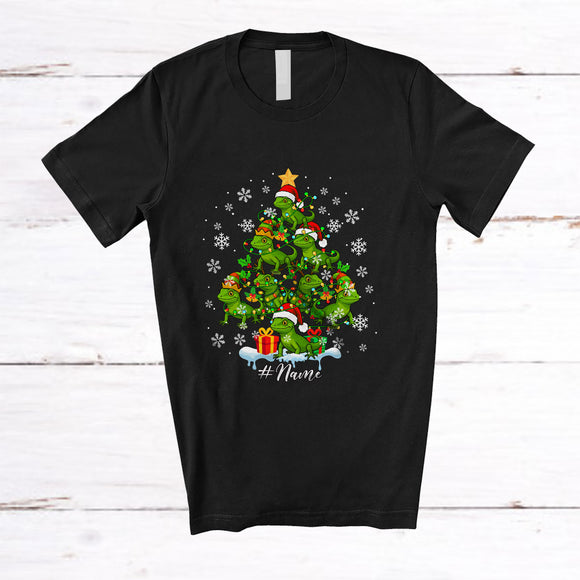 MacnyStore - Personalized Custom Name Lizard Christmas Tree; Amusing X-mas Lights Lizard Animal Lover T-Shirt