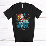 MacnyStore - Personalized Custom Name Santa Riding Manatee Reindeer; Lovely Christmas Manatee Snow Around Animal Lover T-Shirt