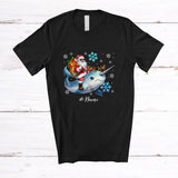 MacnyStore - Personalized Custom Name Santa Riding Narwhal Reindeer; Lovely Christmas Narwhal Snow Around Animal Lover T-Shirt