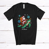 MacnyStore - Personalized Custom Name Santa Riding Sea Turtle Reindeer; Lovely Christmas Turtle Snow Around Animal Lover T-Shirt