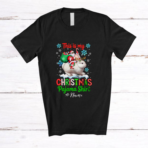 MacnyStore - Personalized Custom Name This Is My Christmas Pajama Shirt; Lovely Santa Riding Bunny Reindeer T-Shirt