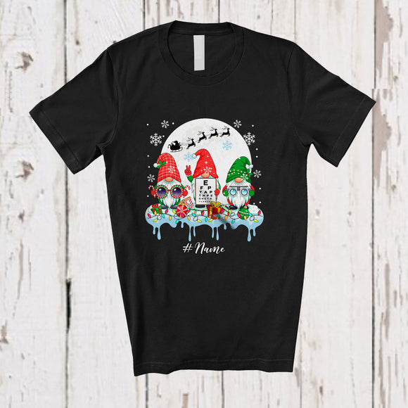 MacnyStore - Personalized Custom Name Three Gnomes With Optical Technician Tools; Joyful Christmas Moon T-Shirt