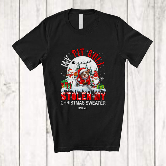 MacnyStore - Personalized Custom Name Pit Bull Stolen My Christmas Sweater; Joyful Moon Santa Gnome T-Shirt