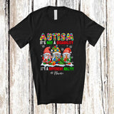 MacnyStore - Personalized Custom Name Autism It's A Different Ability; Joyful Christmas Three Puzzle Gnome T-Shirt