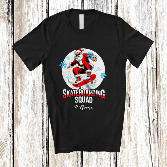 MacnyStore - Personalized Custom Name Skateboarding Squad; Amusing Christmas Moon Santa Skater T-Shirt