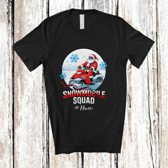 MacnyStore - Personalized Custom Name Snowmobile Squad; Amusing Christmas Moon Santa Snowmobile T-Shirt