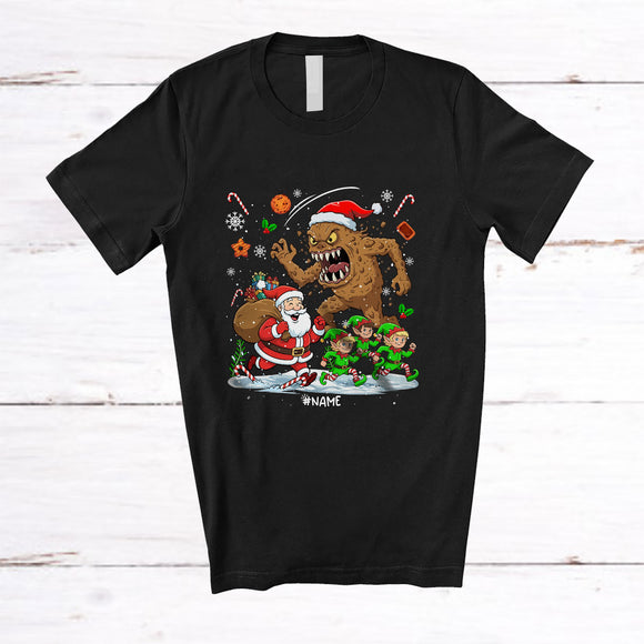 MacnyStore - Personalized Custom Name Scary Christmas Cookie Monster; Humorous Santa Elf Running; Baker T-Shirt