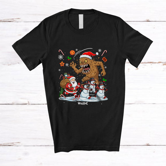 MacnyStore - Personalized Custom Name Scary Christmas Cookie Monster; Humorous Santa Snowman Running T-Shirt
