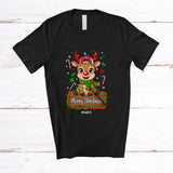 MacnyStore - Personalized Custom Name Merry Christmas; Adorable Couple Reindeer Boy Candy Canes T-Shirt