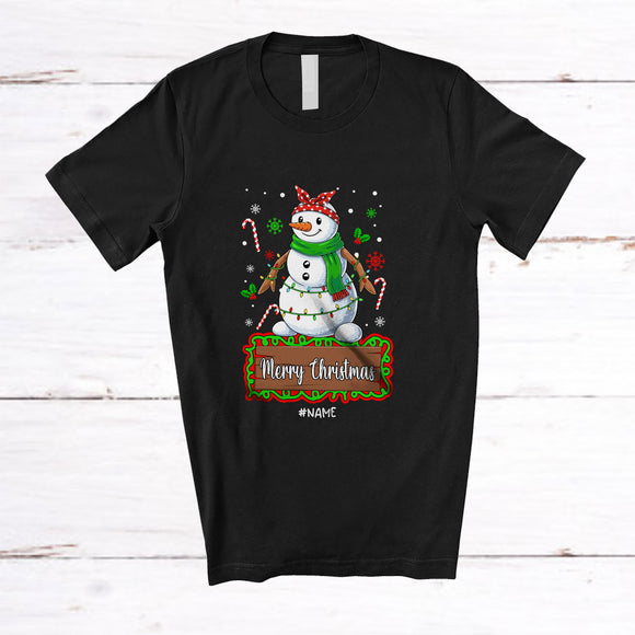 MacnyStore - Personalized Custom Name Merry Christmas; Adorable Couple Snowman Girl Candy Canes T-Shirt