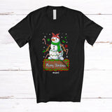 MacnyStore - Personalized Custom Name Merry Christmas; Adorable Couple Snowman Girl Candy Canes T-Shirt