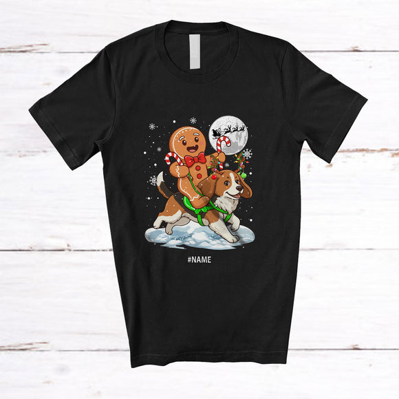 MacnyStore - Personalized Custom Name Gingerbread Riding Beagle Reindeer; Lovely Christmas Baker T-Shirt
