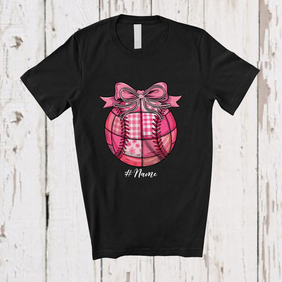 MacnyStore - Personalized Custom Name Preppy Plaid Pink Softball; Lovely Halloween Softball Player T-Shirt