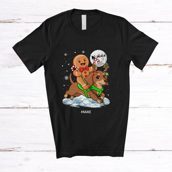MacnyStore - Personalized Custom Name Gingerbread Riding Dachshund Reindeer; Lovely Christmas Baker T-Shirt