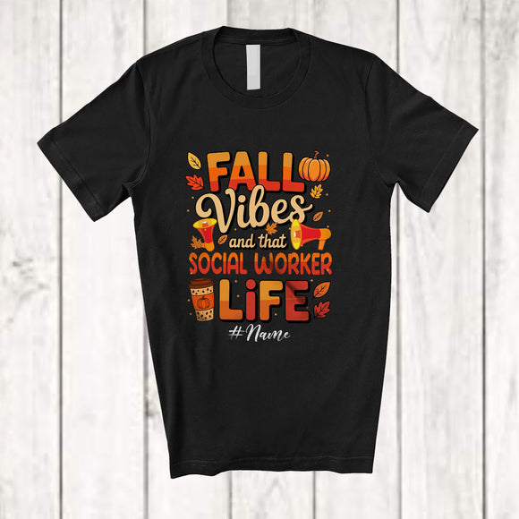 MacnyStore - Personalized Custom Name Fall Vibes Social Worker; Proud Thanksgiving Coffee Pumpkin T-Shirt