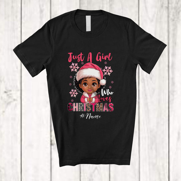MacnyStore - Personalized Custom Name Girl Who Loves Christmas; Amusing Santa Afro Black Girl; Family T-Shirt
