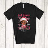 MacnyStore - Personalized Custom Name Girl Who Loves Christmas; Amusing Santa Afro Black Girl; Family T-Shirt