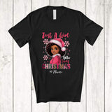 MacnyStore - Personalized Custom Name Girl Who Loves Christmas; Amusing Santa Afro Black Women; Family T-Shirt