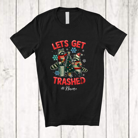 MacnyStore - Personalized Custom Name Let's Get Trashed; Humorous Christmas Tree Santa Raccoon Feral T-Shirt