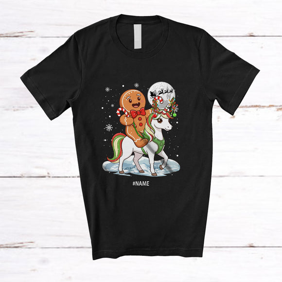 MacnyStore - Personalized Custom Name Gingerbread Riding Unicorn Reindeer; Lovely Christmas Baker T-Shirt