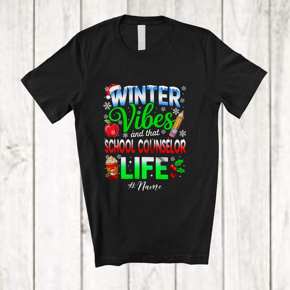 MacnyStore - Personalized Custom Name Winter Vibes School Counselor; Proud Christmas Snow Coffee T-Shirt