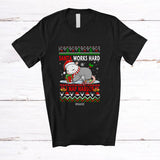MacnyStore - Personalized Custom Name Santa Works Hard Nap Harder; Lovely Christmas Sweater Opossum Sleeping T-Shirt