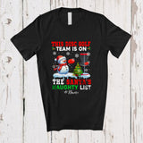 MacnyStore - Personalized Custom Name Disc Golf Team On Santa's Naughty List; Joyful Christmas Snowman Player T-Shirt